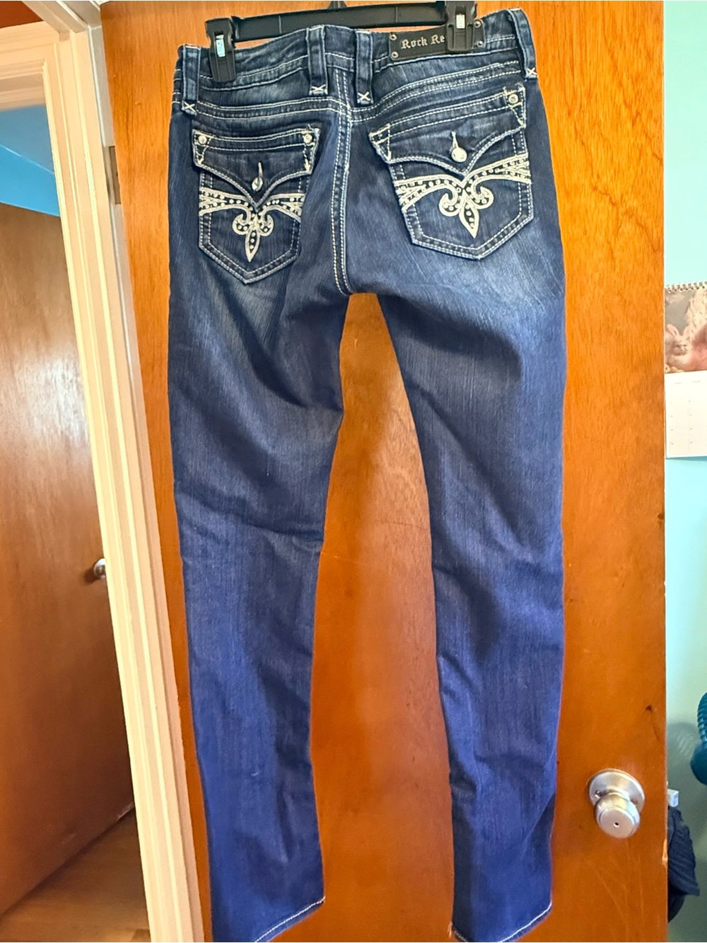 Rock Revival Dark Blue Straight Leg Jeans with Embroidered Pocket - Picture 2 of 9